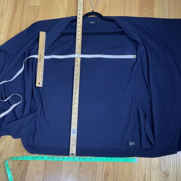 Theory Sweater Cardigan Merino Wool No Close Drape Front Winxie F Navy (L) - Picture 6 of 6